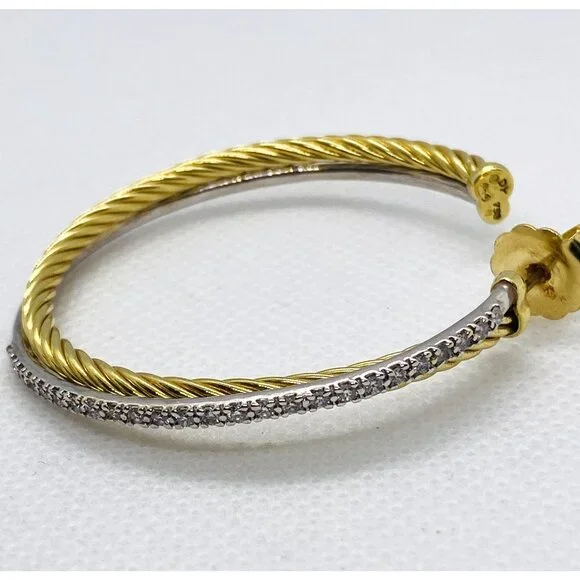 SOD!!! David Yurman 18K Yellow White Gold Diamond 47mm Crossover Hoop Earrings - Picture 4 of 14